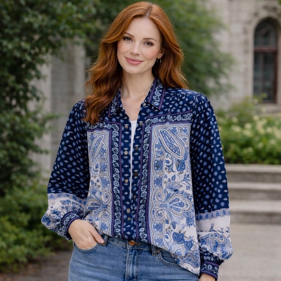 Hale Bob Tops - HALE BOB SILK BUTTON DOWN SHIRT